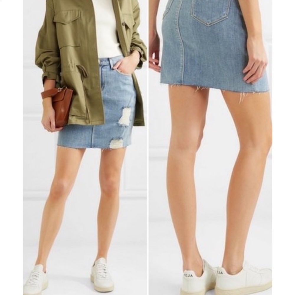 L’AGENCE HIGH RISE DISTRESSED DENIM SKIRT BLUE BIRD DESTRUCT REVOLVE FAV…